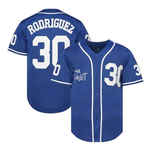 Sandlot Baseball Jersey Benny The Jet Rodriguez #30 Dodger Blue Stitched - Picture 1 of 7